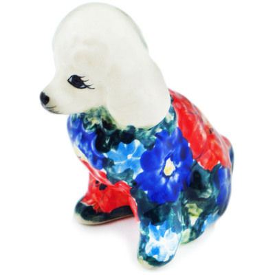 Polish Pottery Dog Figurine 3&quot; Pond Flowers UNIKAT