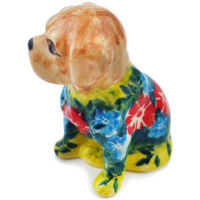 Polish Pottery Dog Figurine 3&quot; Poppies Harmony UNIKAT