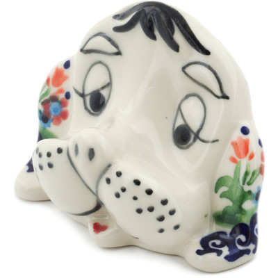 Polish Pottery Dog Figurine 3&quot; Spring Flowers