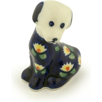 Polish Pottery Dog Figurine 3&quot; Waterlily