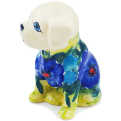 Polish Pottery Dog Figurine 3&quot; Wild Blue Meadow UNIKAT