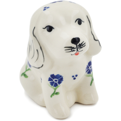 Polish Pottery Dog Figurine 4&quot; Blue Bursts
