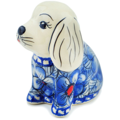 Polish Pottery Dog Figurine 4&quot; Blue Heaven