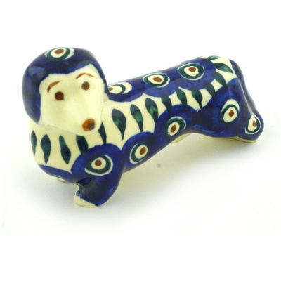 Polish Pottery Dog Figurine 4&quot; Blue Peacock