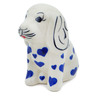 Polish Pottery Dog Figurine 4" Blue Valentine Hearts