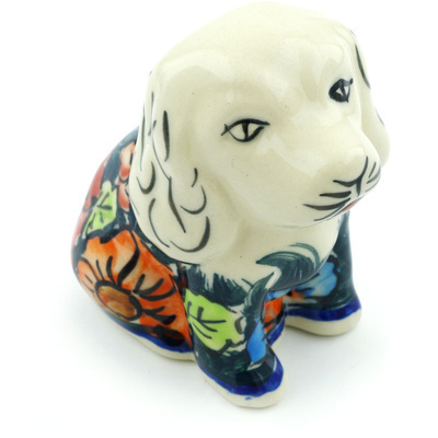 Polish Pottery Dog Figurine 4&quot; Butterfly Splendor