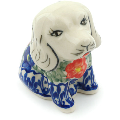 Polish Pottery Dog Figurine 4&quot; Floral Burst