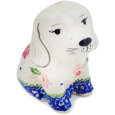Polish Pottery Dog Figurine 4&quot; Hibiscus Splendor