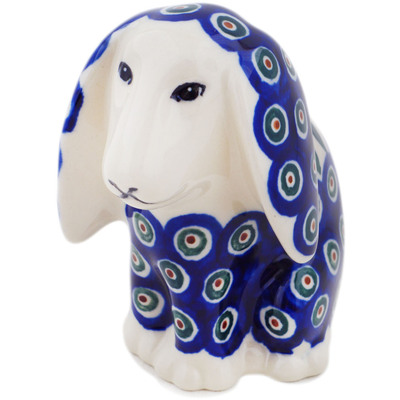 Polish Pottery Dog Figurine 4&quot; Peacock Leaves