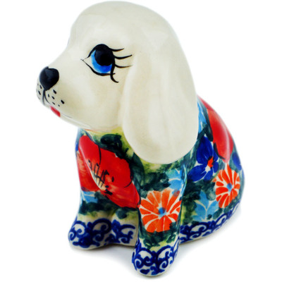 Polish Pottery Dog Figurine 4&quot; Pond Flowers UNIKAT