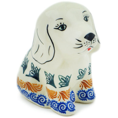 Polish Pottery Dog Figurine 4&quot; Red Cornflower