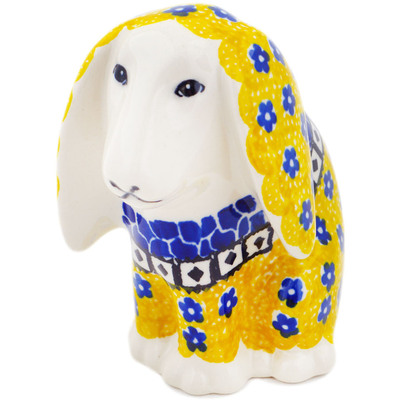 Polish Pottery Dog Figurine 4&quot; Sunburst Daisies