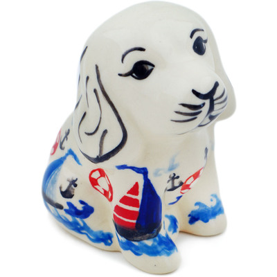 Polish Pottery Dog Figurine 4&quot; Sweet Sailboats