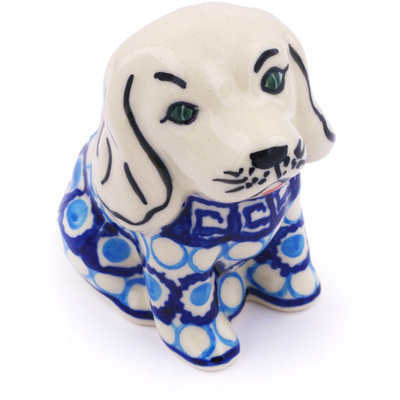 Polish Pottery Dog Figurine 4&quot; Tribal Blue