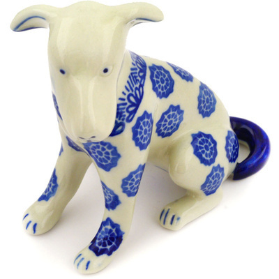Polish Pottery Dog Figurine 4&quot; Winter Frost