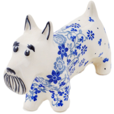 Polish Pottery Dog Figurine 5&quot; Blue Country Field