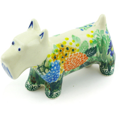 Polish Pottery Dog Figurine 5&quot; Spring Garden UNIKAT