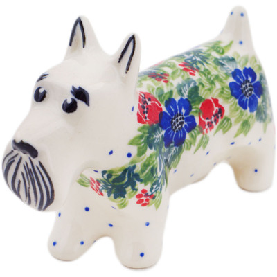 Polish Pottery Dog Figurine 5&quot; Springtime Wreath