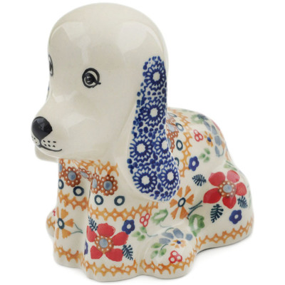 Polish Pottery Dog Figurine 5&quot; Summer Bouquet UNIKAT
