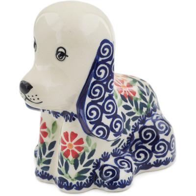 Polish Pottery Dog Figurine 5&quot; Wave Of Flowers