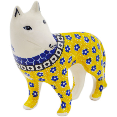 Polish Pottery Dog Figurine 6&quot; Sunburst Daisies