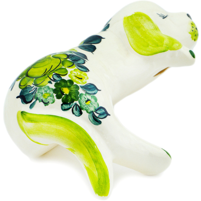 faience Dog Figurine 8&quot; Green Wave