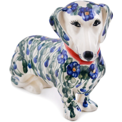 Polish Pottery Dog Figurine 9&quot; Blueberry Drops UNIKAT