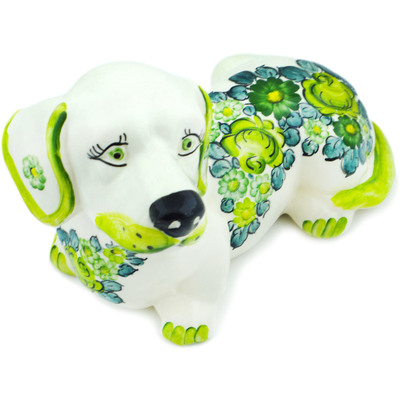 Faience Dog Figurine 9&quot; Green Wave