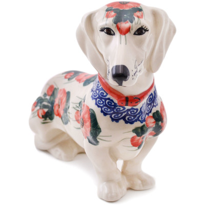 Polish Pottery Dog Figurine 9&quot; Perfect Poppies