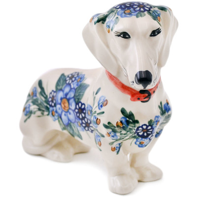 Polish Pottery Dog Figurine 9&quot; Poppy Daisy Spray