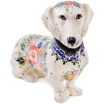 Polish Pottery Dog Figurine 9&quot; Summer Bunch