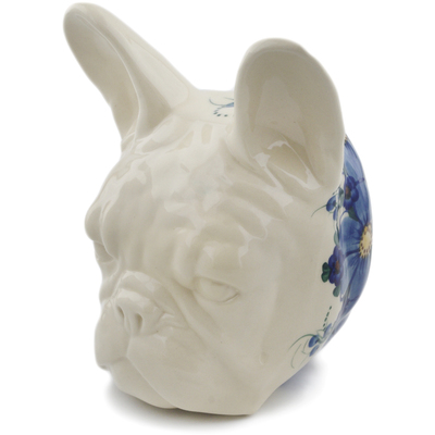 Polish Pottery Dog Head Wall Mount 9&quot; Himalayan Blue Poppy UNIKAT