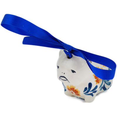Polish Pottery Dog Ornament 2&quot; Three Lillies UNIKAT