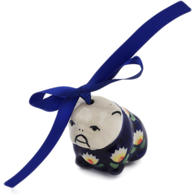 Polish Pottery Dog Ornament 2&quot; Waterlily