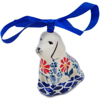 Polish Pottery Dog Ornament 3&quot; Last Summer Flowers