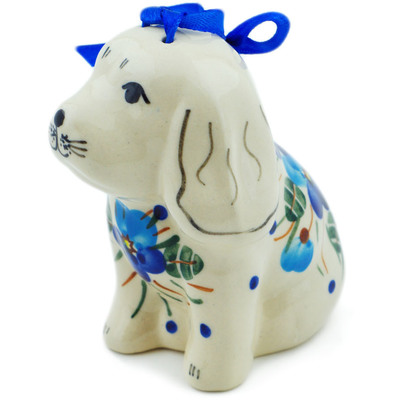 Polish Pottery Dog Ornament 4&quot; Blue Pansy