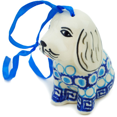 Polish Pottery Dog Ornament 4&quot; Tribal Blue
