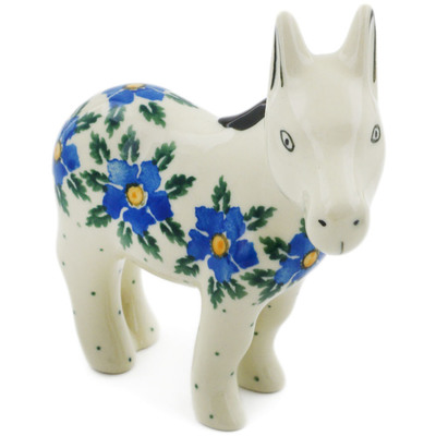 Polish Pottery Donkey Figurine 5&quot; Blue Daisy Dream UNIKAT