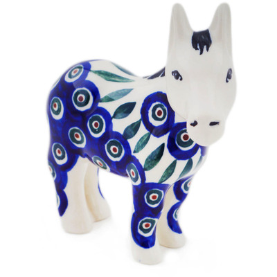Polish Pottery Donkey Figurine 5&quot; Peacock Leaves