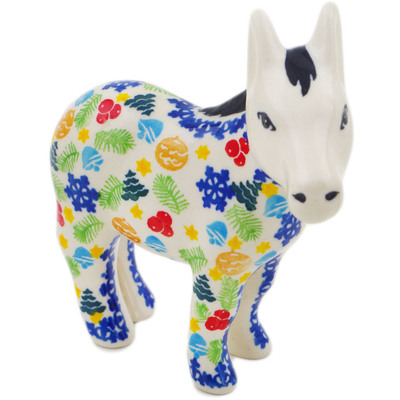 Polish Pottery Donkey Figurine 5&quot; Winter Sprinkles UNIKAT