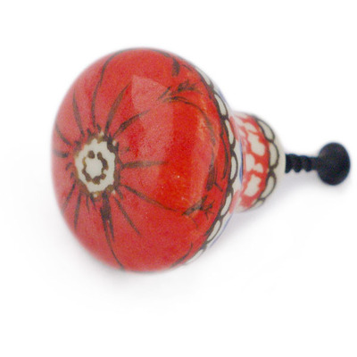 Polish Pottery Drawer knob 1-1/2 inch Crimson Poppies UNIKAT