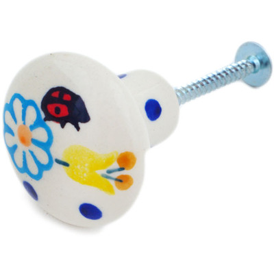Polish Pottery Drawer knob 1-1/2 inch Flowers And Ladybugs