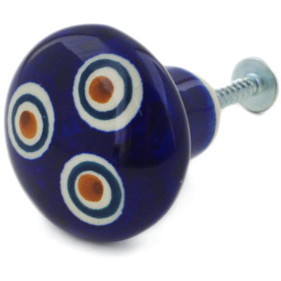 Polish Pottery Drawer knob 1-1/2 inch Peacock Leaves