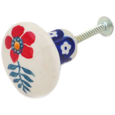 Polish Pottery Drawer knob 1-1/2 inch Poppies And Ferns