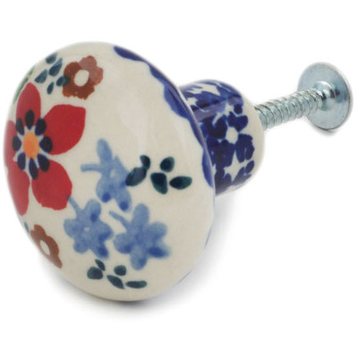 Polish Pottery Drawer knob 1-1/2 inch Red Flower Meadow