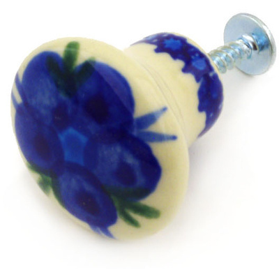 Polish Pottery Drawer knob 1-1/5 inch Bleu-belle Fleur