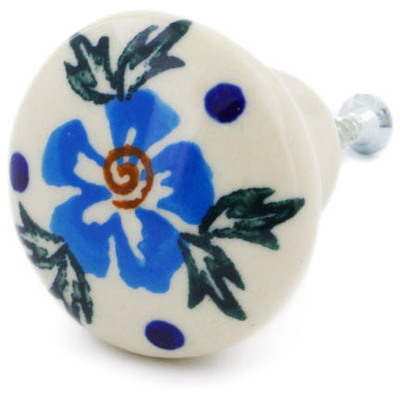 Polish Pottery Drawer knob 1-1/5 inch Blue Cornflower