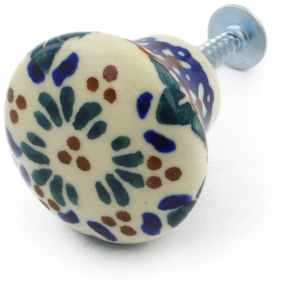 Polish Pottery Drawer knob 1-1/5 inch Blue Cress