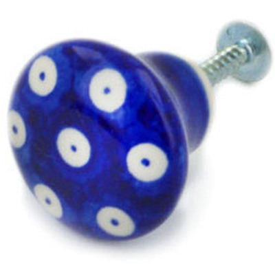 Polish Pottery Drawer knob 1-1/5 inch Blue Eyed Peacock