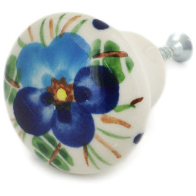 Polish Pottery Drawer knob 1-1/5 inch Blue Pansy